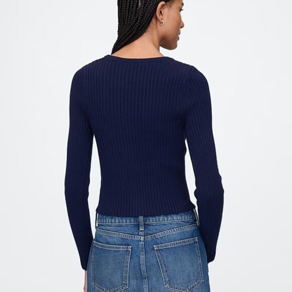 NEW XL Navy Blue GAP Plaited Rib Crop Cardigan Sweater Button Up - Picture 3 of 7